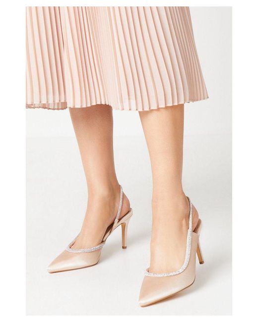 Coast Pink Sabrina Satin Diamante Trim Slingback High Stiletto Court Shoes