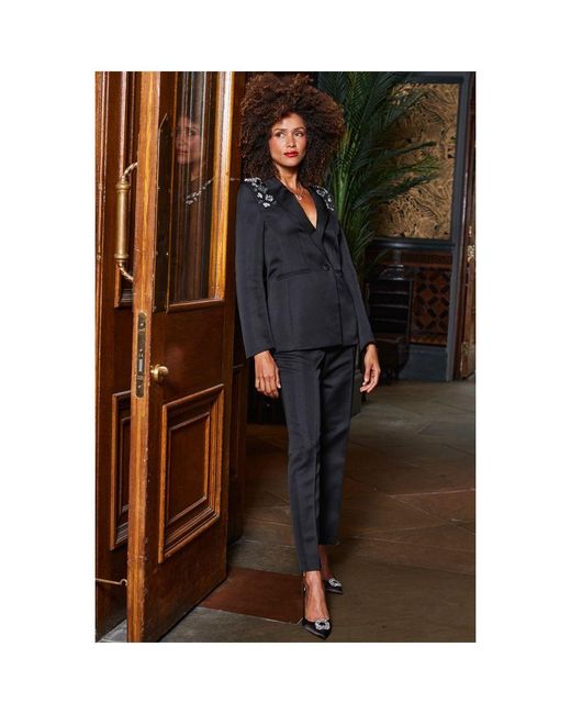 Sosandar Brown Embellished Shoulder Structured Blazer