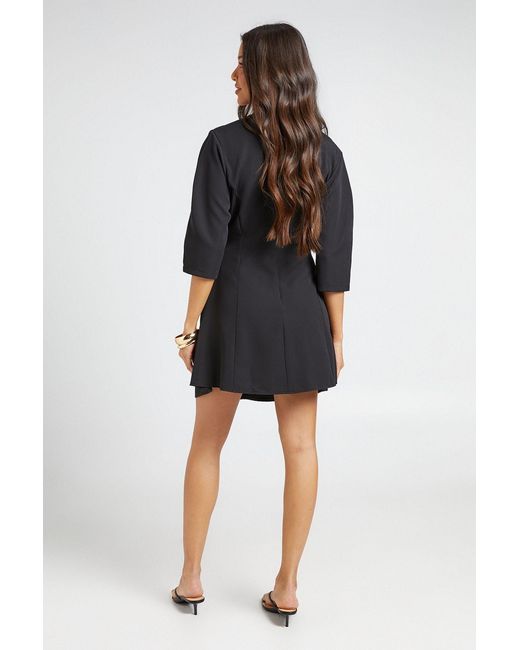 Boohoo Black Cinched Waist Cropped Sleeve Shift Dress
