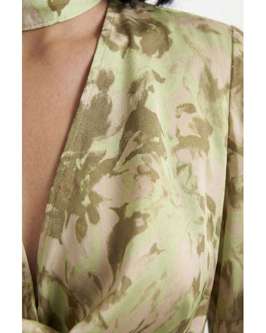 Warehouse Multicolor Petite Long Sleeve Cowl Neck Floral Print Ruffle Detail Maxi Dress