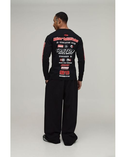 BoohooMAN Black Regular Fit Multi Print Placement Long Sleeve T- Shirt for men