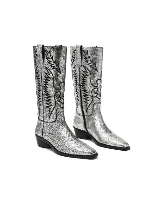 Steve Madden Black Leather Trevi Boot Silvers
