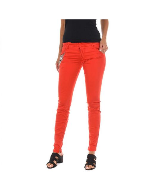Met Red Long Trousers With Narrow Cut Hems 70dbf0716-r295 Woman Cotton