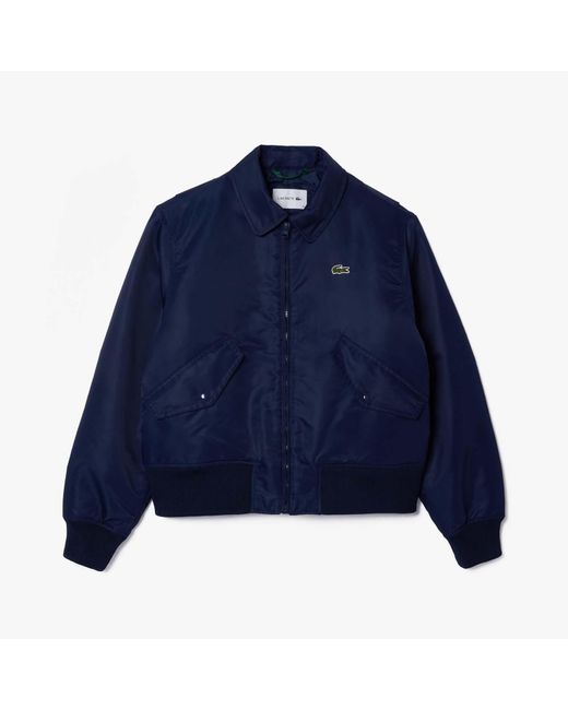 Lacoste Blue Oversized Embroidered Logo Bomber Jacket