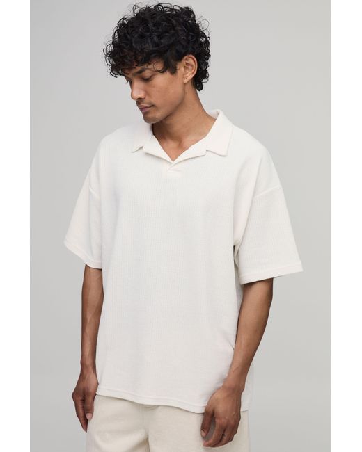 BoohooMAN White Oversized Revere Textured Polo for men