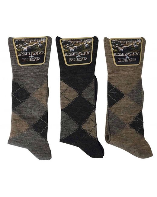 Sock Snob Blue 3 Pack Non Elastic Lambs Wool Blend Pattern Socks For Circulation for men