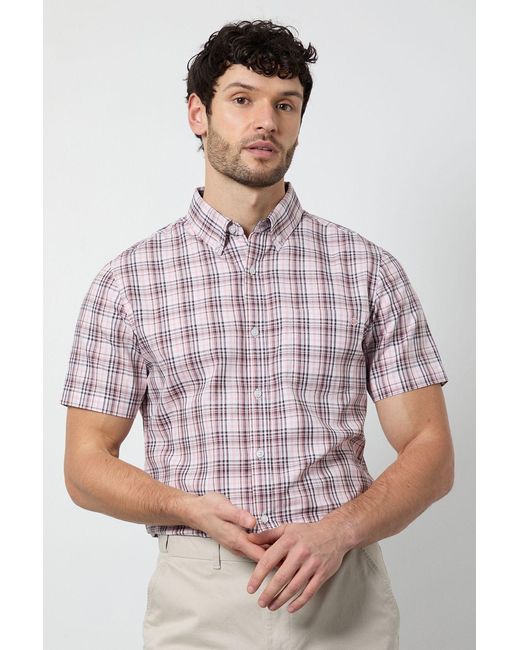 MAINE Purple Madras Check Short Sleeve Shirt Cotton for men