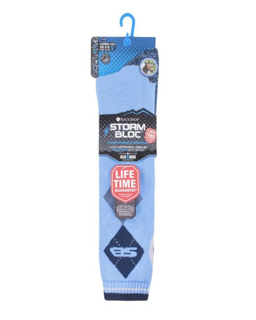 Storm Bloc Blue Ladies Knee High Long Cotton Horse Riding Equestrian Boot Socks