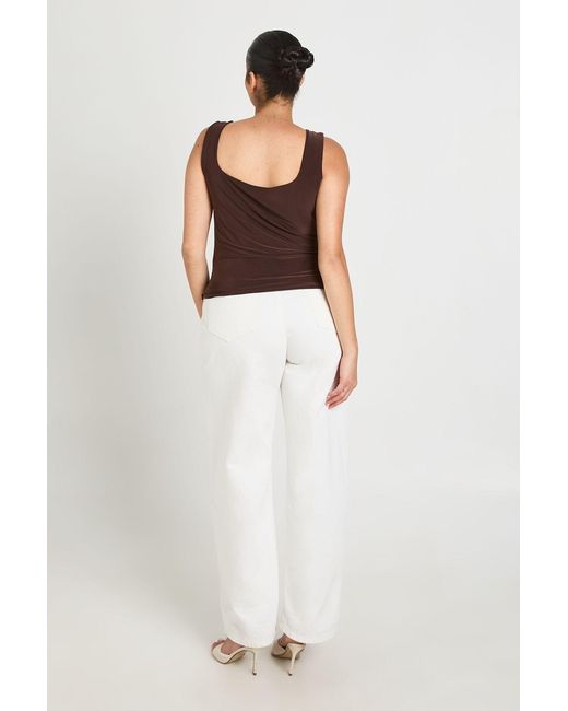 Boohoo White Plus Double Layer Slinky Square Neck Crop Top