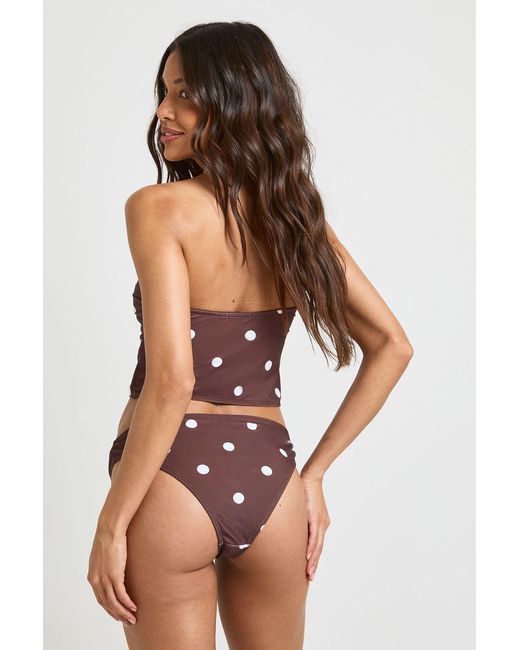 Boohoo Brown Polka Dot Tankini Bikini Top And High Leg Bottom