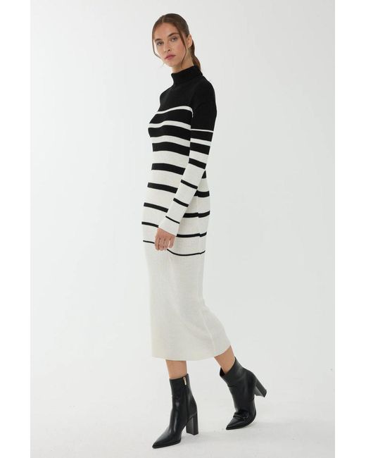 Hiccup Black Striped Turtleneck Bodycon Midi Dress