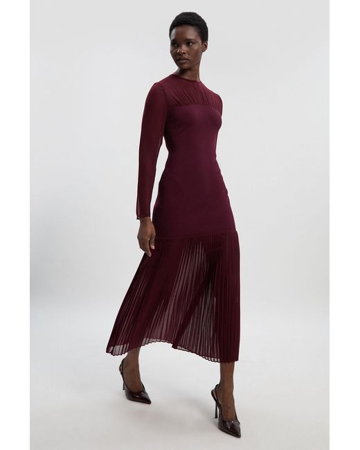 Karen Millen Purple Figure Form Woven Bandage Knit Mix Dress