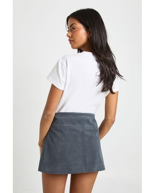 Boohoo Gray Faux Suede Tailored A-Line Mini Skirt