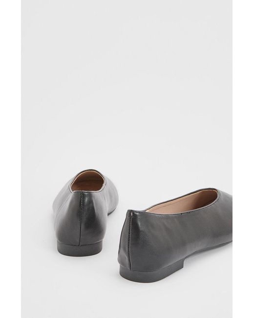 Oasis Gray Seraphina Faux Leather High Cut Square Toe Padded Ballet Pumps