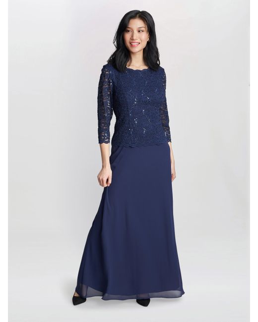 Gina Bacconi Blue Virginia Maxi Lace Dress & Chiffon Skirt