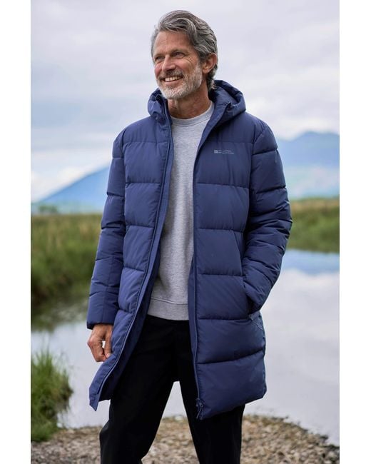 Mountain Warehouse Blue 'Vortex' Longline Jacket Water Resistant Winter Padded Coat for men