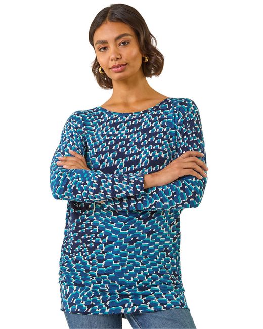Roman Blue Printed Bubble Hem Top