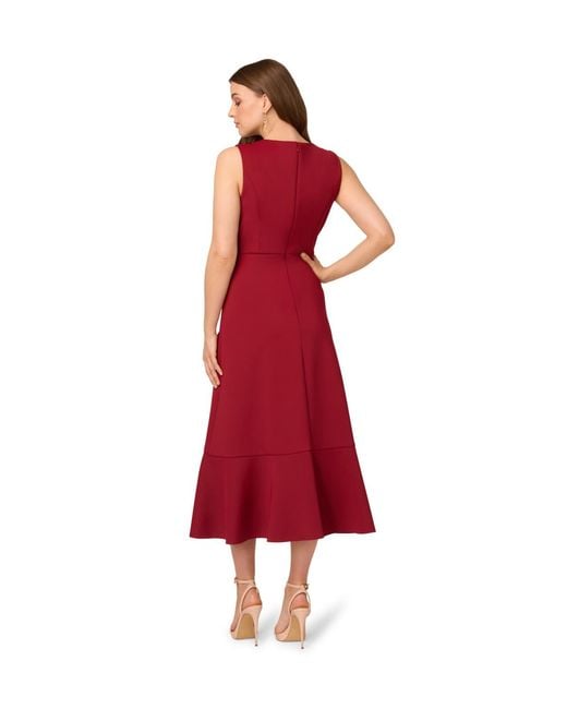 Adrianna Papell Red Sleeveless Scuba Midi Dress