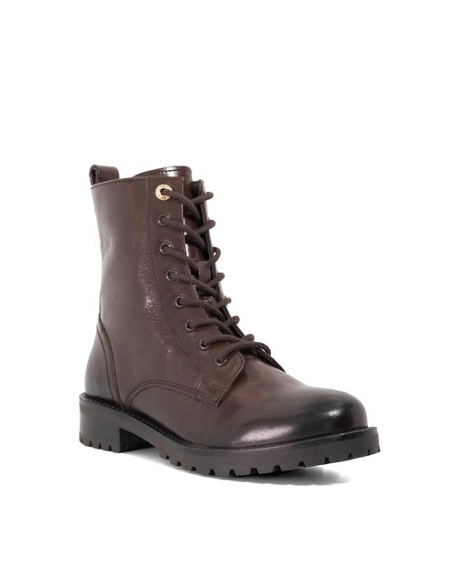 Dune Brown Partens Leather Lace Up Chunky Biker Boots