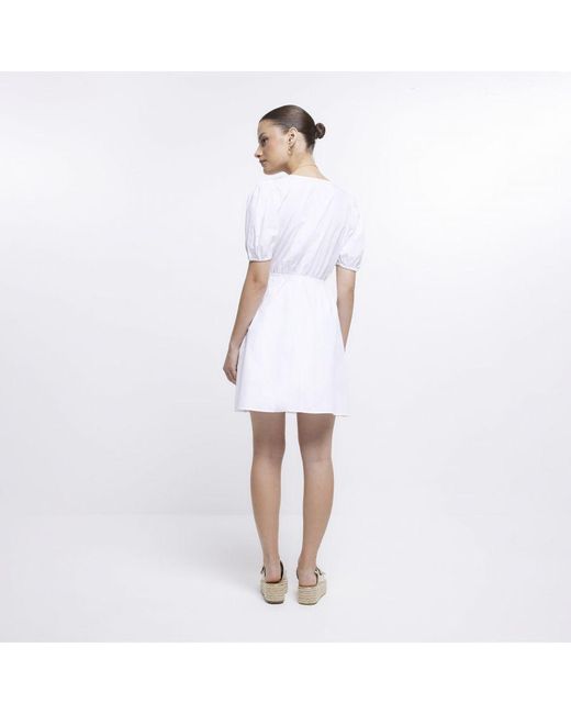River Island White Wrap Mini Dress Frill Cotton