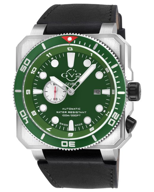 Gv2 Green Xo Submarine Bezel Dial Handmade Italian Leather Watch for men