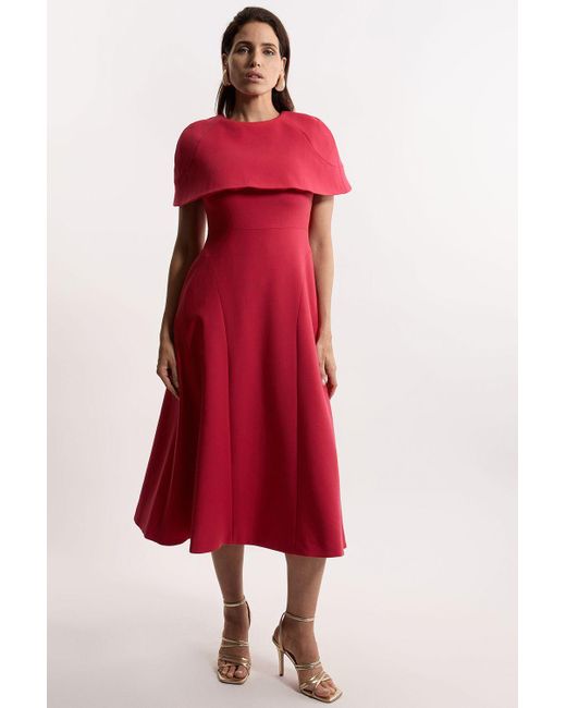 Karen Millen Petite Compact Stretch Cape Sleeve Full Skirt Tailored Midaxi Dress