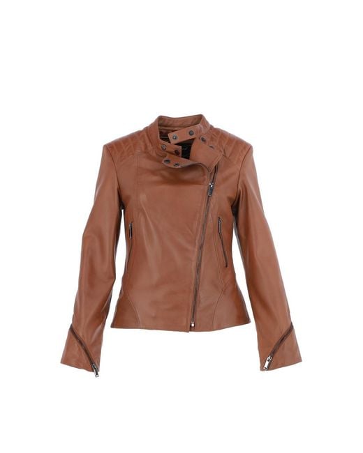 Ashwood Leather Brown Veg Tanned Biker Jacket With Double Button Mandarin Collar