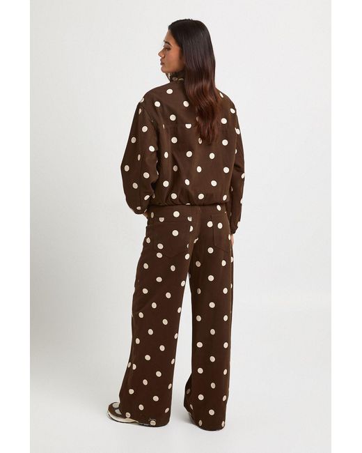 Boohoo Brown Polka Dot Funnel Neck Denim Bomber Jacket