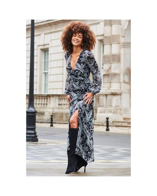 Sosandar Black Paisley Print Wrap Maxi Dress