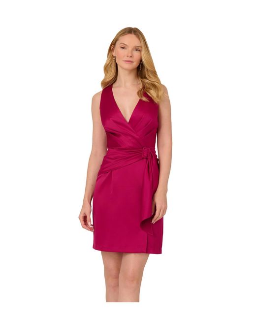Adrianna Papell Red Satin Crepe Drape Dress