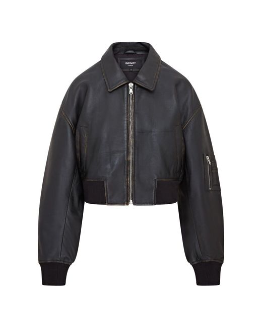 Infinity Leather Black Oversized Ma-1 Bomber Jacket