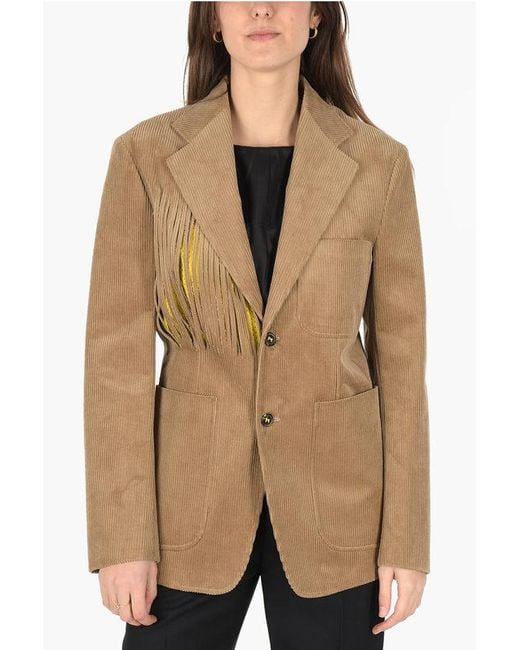 Maison Margiela Mm0 Corduroy Inkeping Revers 2-knoops Blazer In Bruin in het Natural