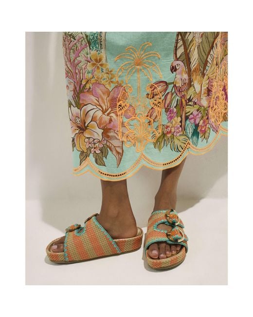 River Island Green Sandals Striped Footbed Pu