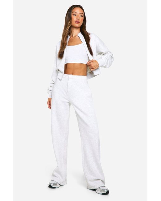 Boohoo White Tall 3 Piece Bomber Tracksuit