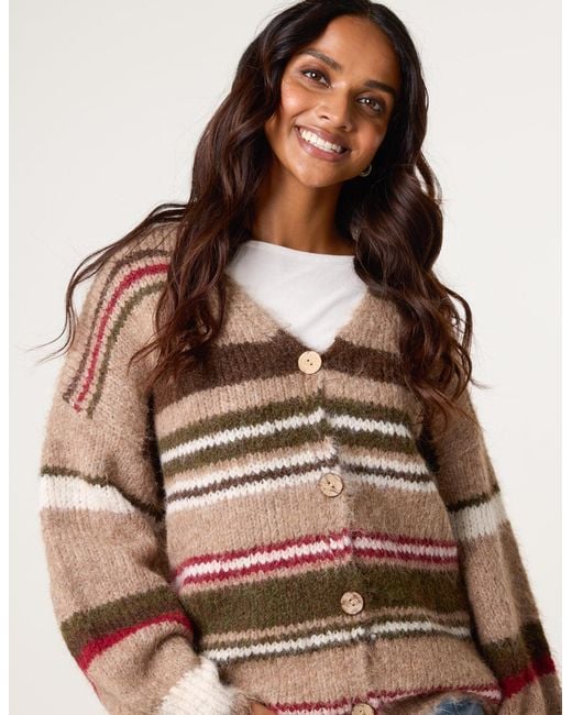 Blue Vanilla Brown Multi Stripe Knit Cardigan