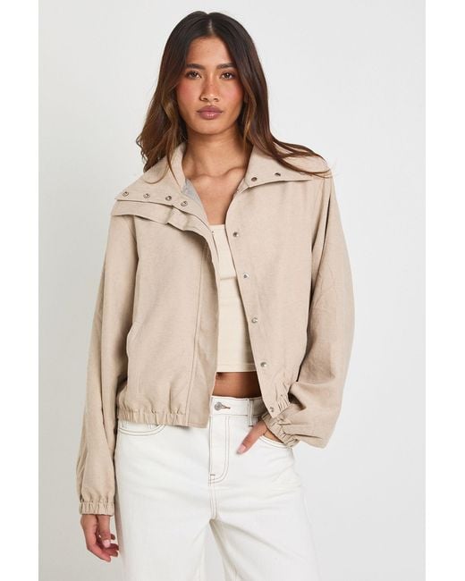 Boohoo Natural Funnel Neck Elasticated Waist Jacket