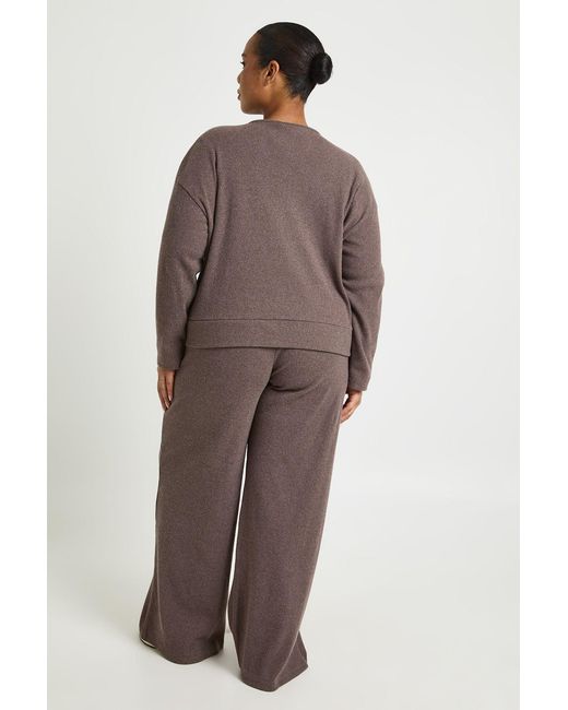 Boohoo Brown Plus Knitted Rib Wide Leg Jogger