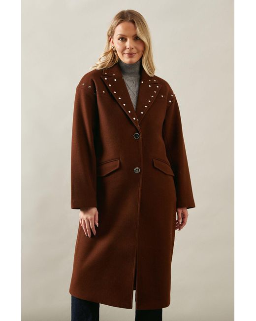 Wallis Brown Studded Wrap Midi Coat