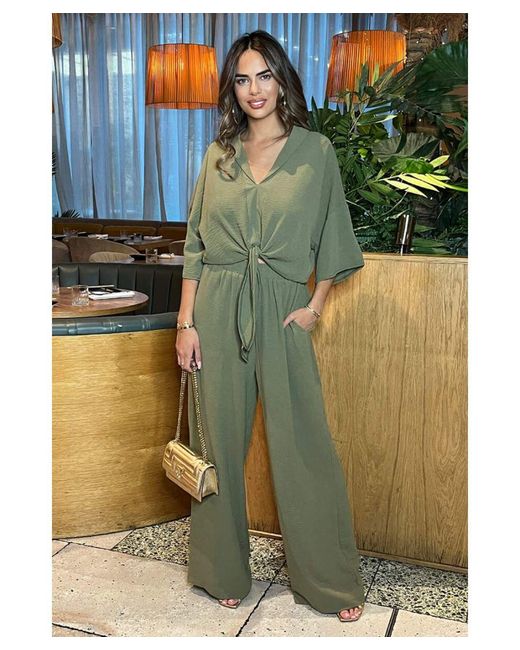 AX Paris Green Wide Leg Trousers With Elasticated Waist