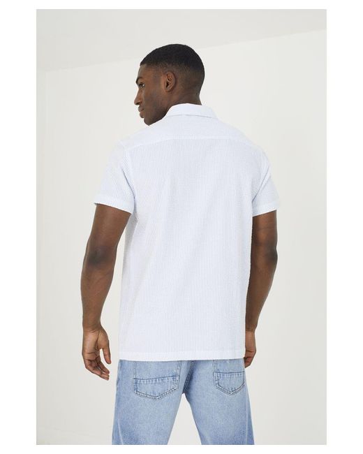 Brave Soul White Blue 'durango' Cotton Short Sleeve Revere Collar Shirt for men