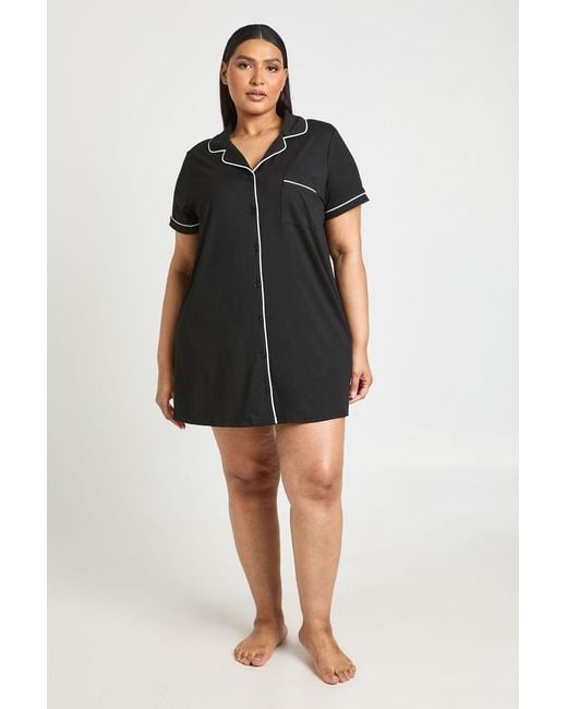 Boohoo Black Plus Piping Detail Short Sleeve Nightie