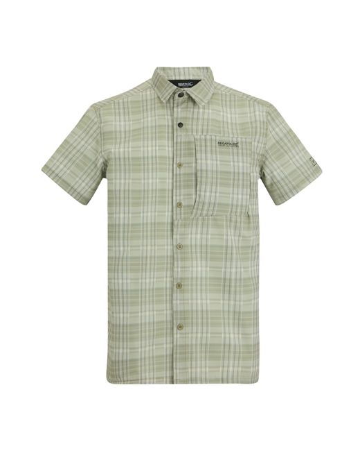 Regatta Green Checked Insect Repellent Short-Sleeved Travel Shirt (Light Sage) for men