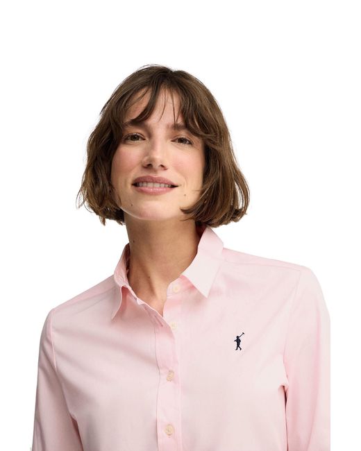 POLO CLUB Pink Poplin Shirt Long Sleeve Slim Fit Shirt-L-S24