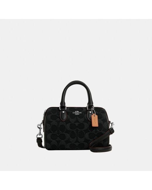 COACH Black Signature Denim Mini Rowan Crossbody Bag