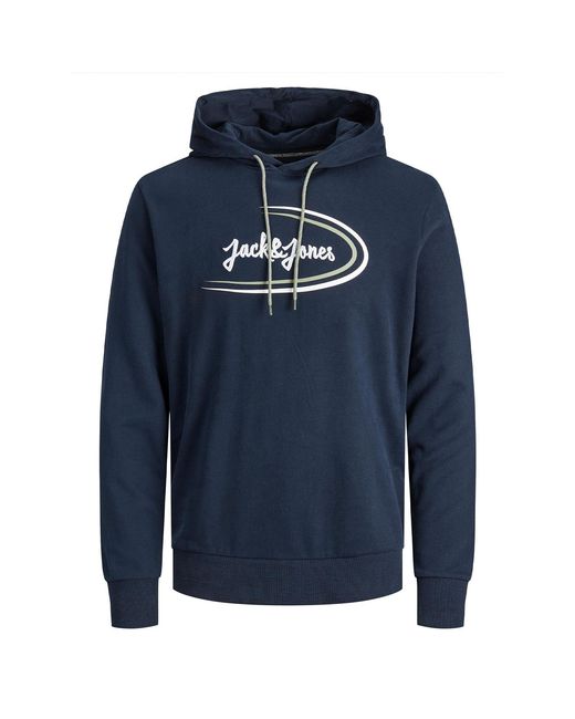 Jack & Jones Blue Jack&Jones Logo Printed Pullover Sweat Hoodie, Organic Cotton for men