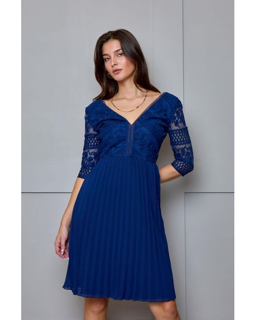 Chi Chi London Blue Long Sleeve V Neck Midi Dress