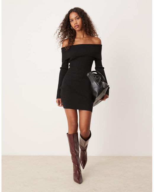 Glamorous Natural Off Shoulder Knitted Mini Dress