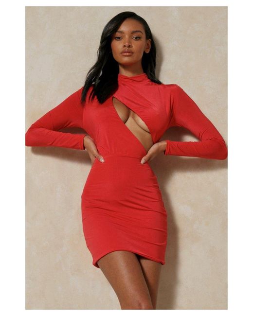 MissPap Red Double Layer Grown On Neck Cut Out Dress