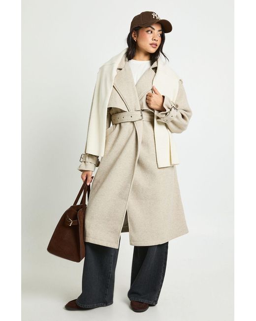 Boohoo Natural Oversized Belted Wool Look Trench Coat