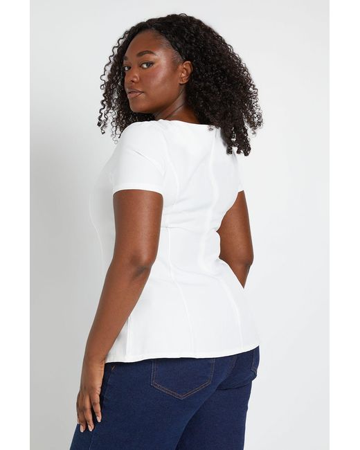 Boohoo White Plus Cap Sleeve Tailored Peplum Top